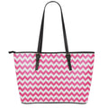 Pink And White Chevron Pattern Print Leather Tote Bag With Zipper