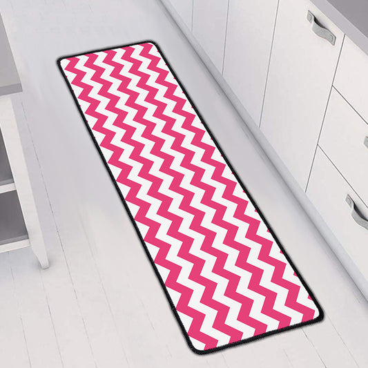 Pink And White Chevron Pattern Print Long Kitchen Mat