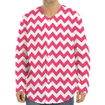 Pink And White Chevron Pattern Print Long Sleeve Baseball Jersey