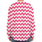 Pink And White Chevron Pattern Print Long Sleeve Baseball Jersey