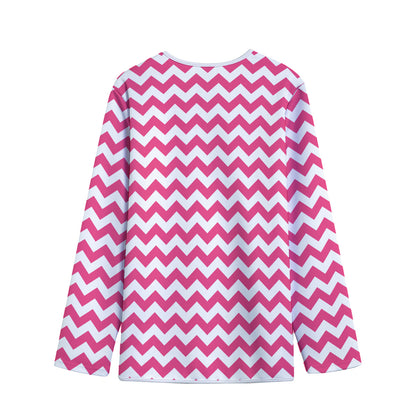 Pink And White Chevron Pattern Print Long Sleeve Short Coat