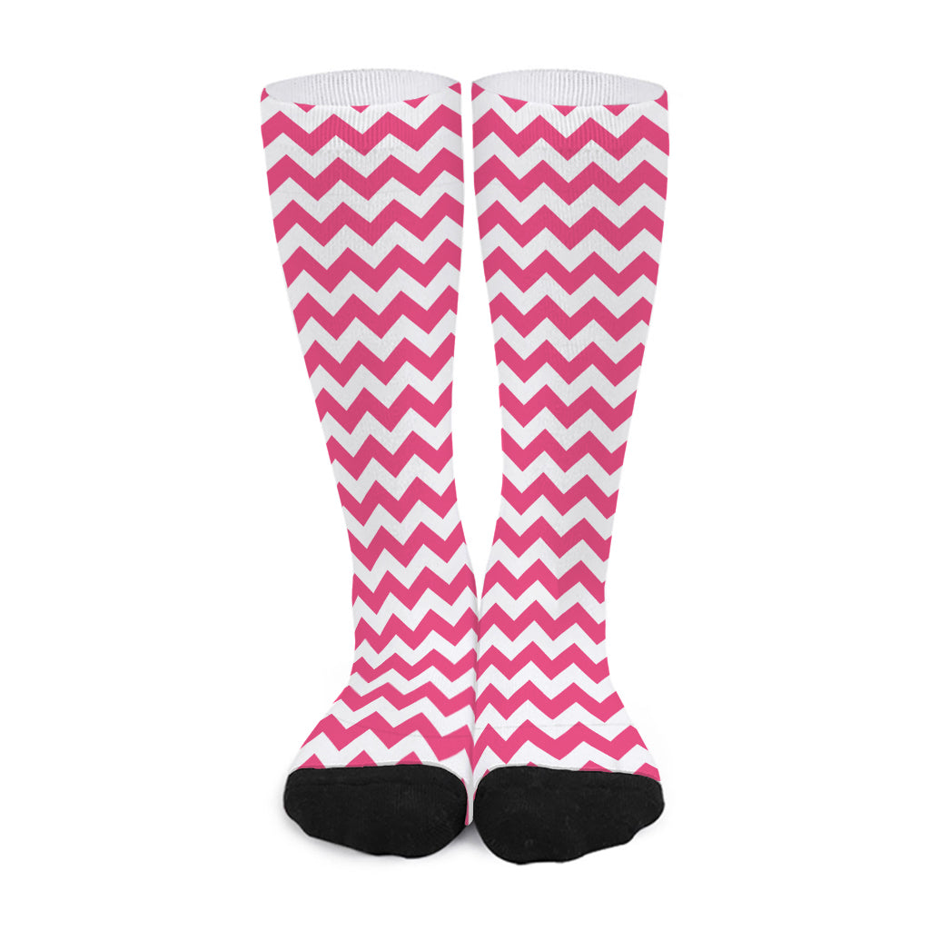 Pink And White Chevron Pattern Print Long Socks