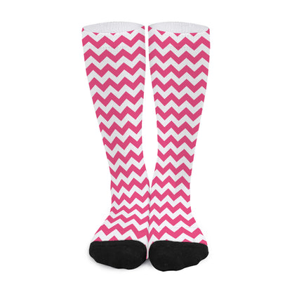 Pink And White Chevron Pattern Print Long Socks