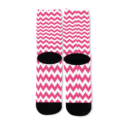 Pink And White Chevron Pattern Print Long Socks
