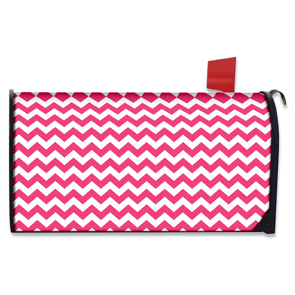 Pink And White Chevron Pattern Print Mailbox Cover