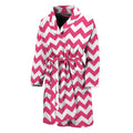 Pink And White Chevron Pattern Print Men's Bathrobe