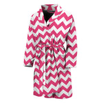 Pink And White Chevron Pattern Print Men's Bathrobe