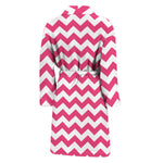 Pink And White Chevron Pattern Print Men's Bathrobe