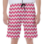 Pink And White Chevron Pattern Print Men's Beach Shorts