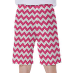 Pink And White Chevron Pattern Print Men's Beach Shorts