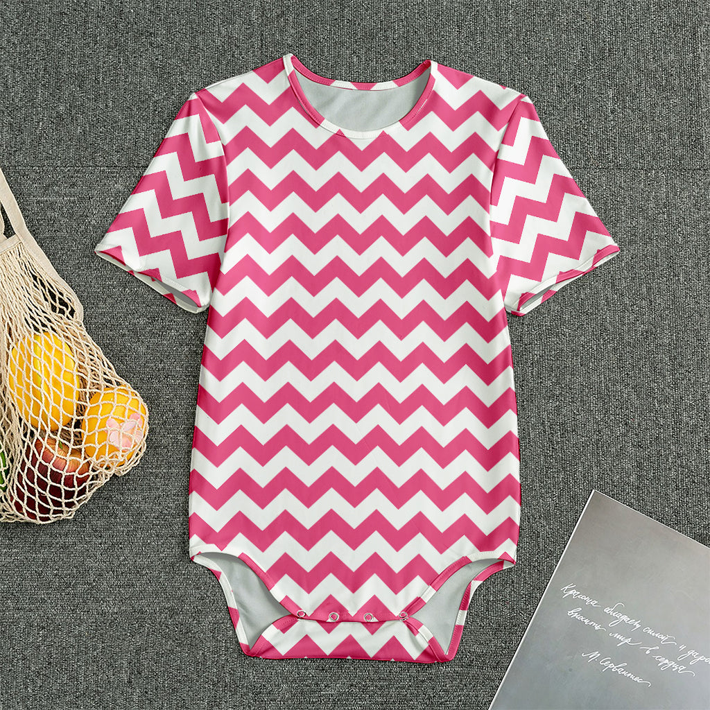Pink And White Chevron Pattern Print Men's Bodysuit