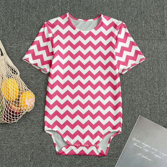 Pink And White Chevron Pattern Print Men's Bodysuit