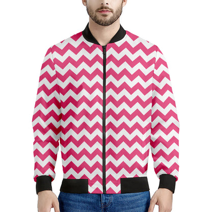 Pink And White Chevron Pattern Print Men's Bomber Jacket