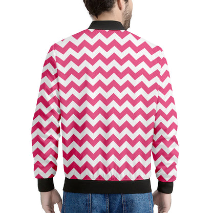 Pink And White Chevron Pattern Print Men's Bomber Jacket