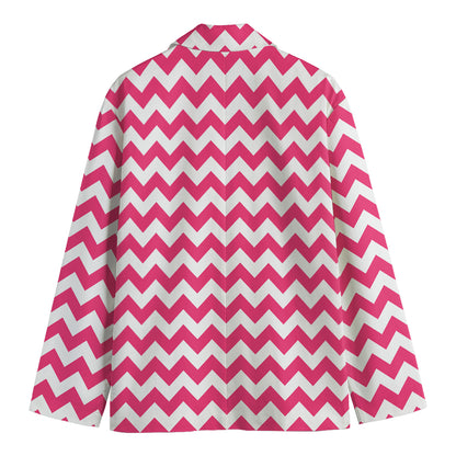 Pink And White Chevron Pattern Print Men's Cotton Blazer