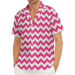 Pink And White Chevron Pattern Print Men's Deep V-Neck Shirt