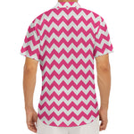 Pink And White Chevron Pattern Print Men's Deep V-Neck Shirt