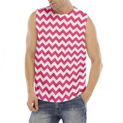 Pink And White Chevron Pattern Print Men's Fitness Tank Top