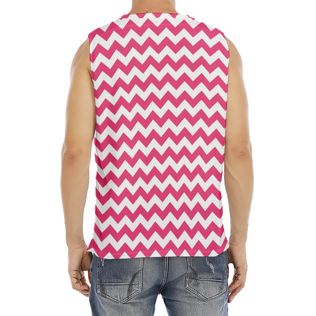 Pink And White Chevron Pattern Print Men's Fitness Tank Top