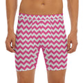 Pink And White Chevron Pattern Print Men's Long Boxer Briefs