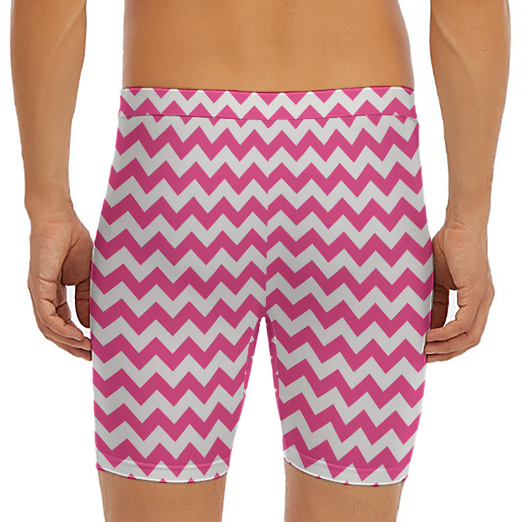Pink And White Chevron Pattern Print Men's Long Boxer Briefs