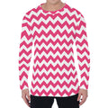 Pink And White Chevron Pattern Print Men's Long Sleeve T-Shirt