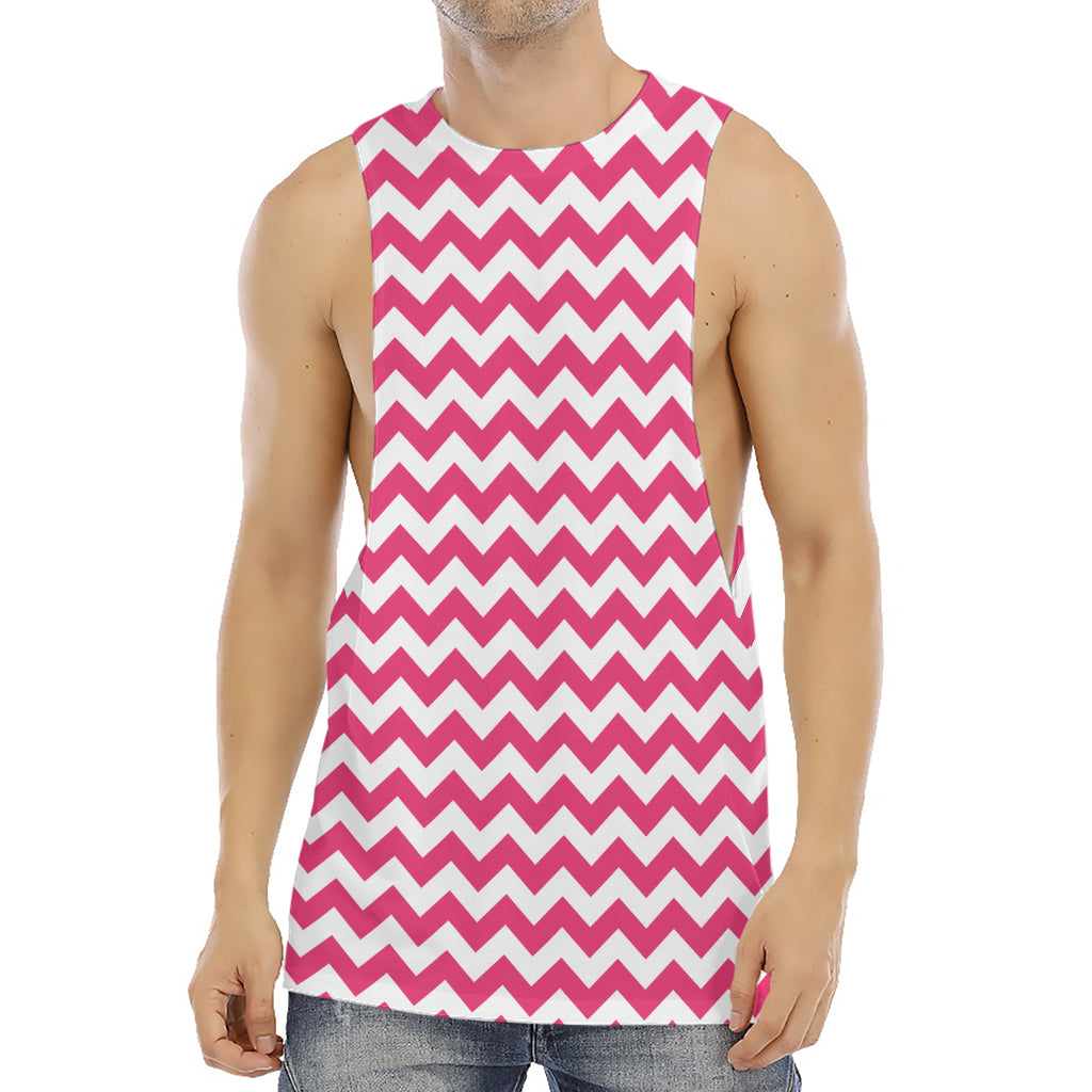 Pink And White Chevron Pattern Print Men's Muscle Tank Top