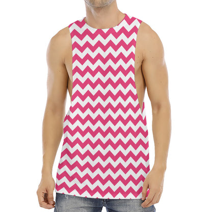 Pink And White Chevron Pattern Print Men's Muscle Tank Top