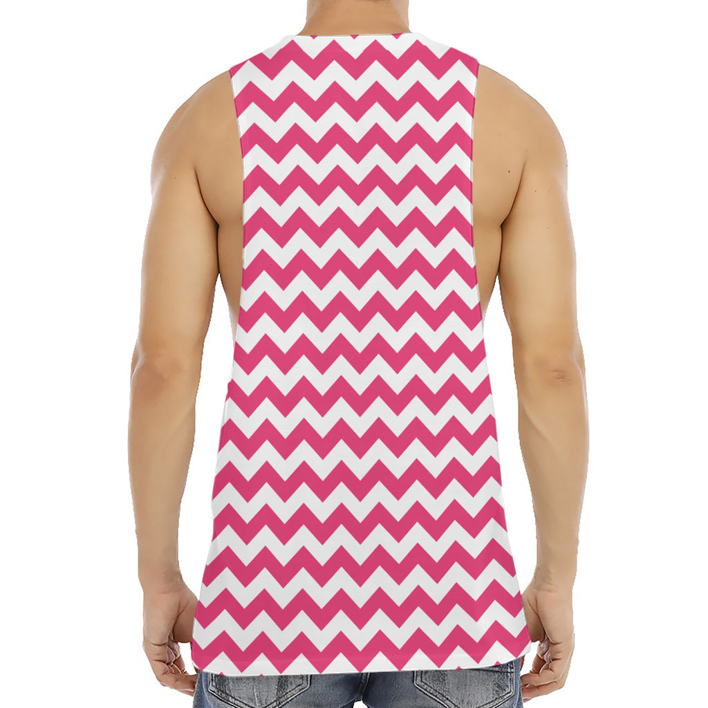 Pink And White Chevron Pattern Print Men's Muscle Tank Top