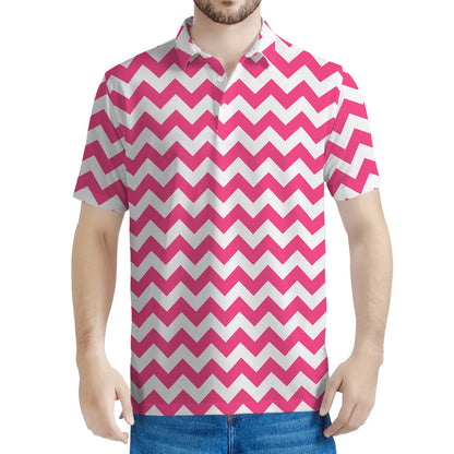Pink And White Chevron Pattern Print Men's Polo Shirt