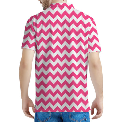 Pink And White Chevron Pattern Print Men's Polo Shirt
