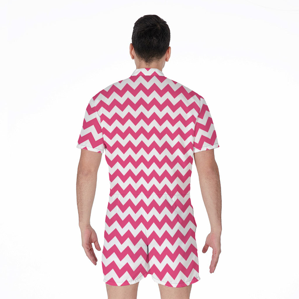 Pink And White Chevron Pattern Print Men's Rompers