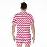 Pink And White Chevron Pattern Print Men's Rompers
