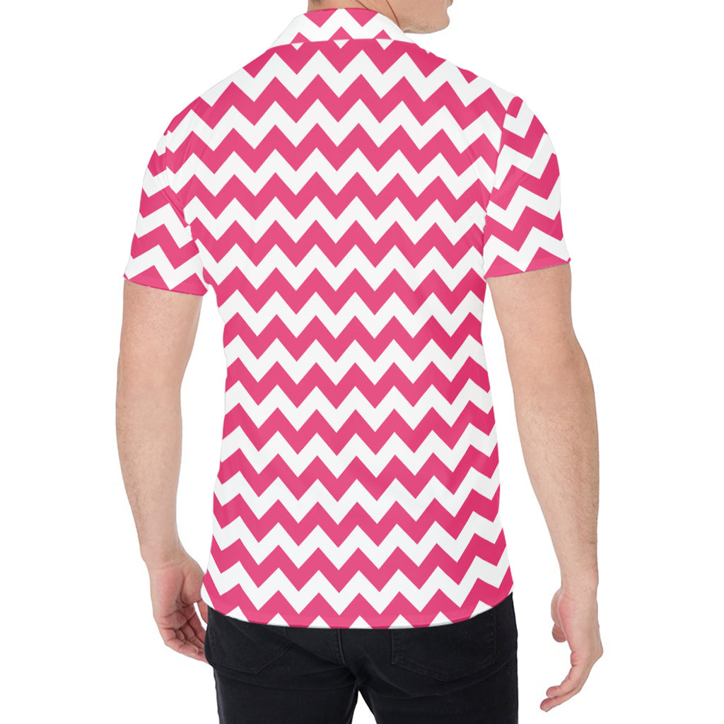 Pink And White Chevron Pattern Print Men's Shirt