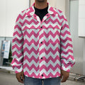 Pink And White Chevron Pattern Print Men's Shirt Jacket