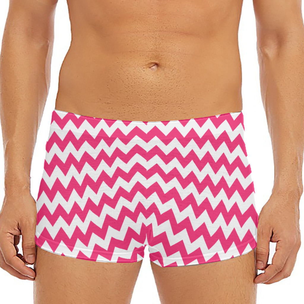 Pink And White Chevron Pattern Print Men's Short Boxer Briefs