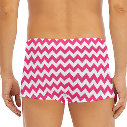 Pink And White Chevron Pattern Print Men's Short Boxer Briefs
