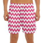 Pink And White Chevron Pattern Print Men's Split Running Shorts