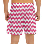 Pink And White Chevron Pattern Print Men's Split Running Shorts