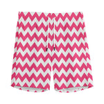 Pink And White Chevron Pattern Print Men's Sports Shorts