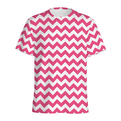 Pink And White Chevron Pattern Print Men's Sports T-Shirt