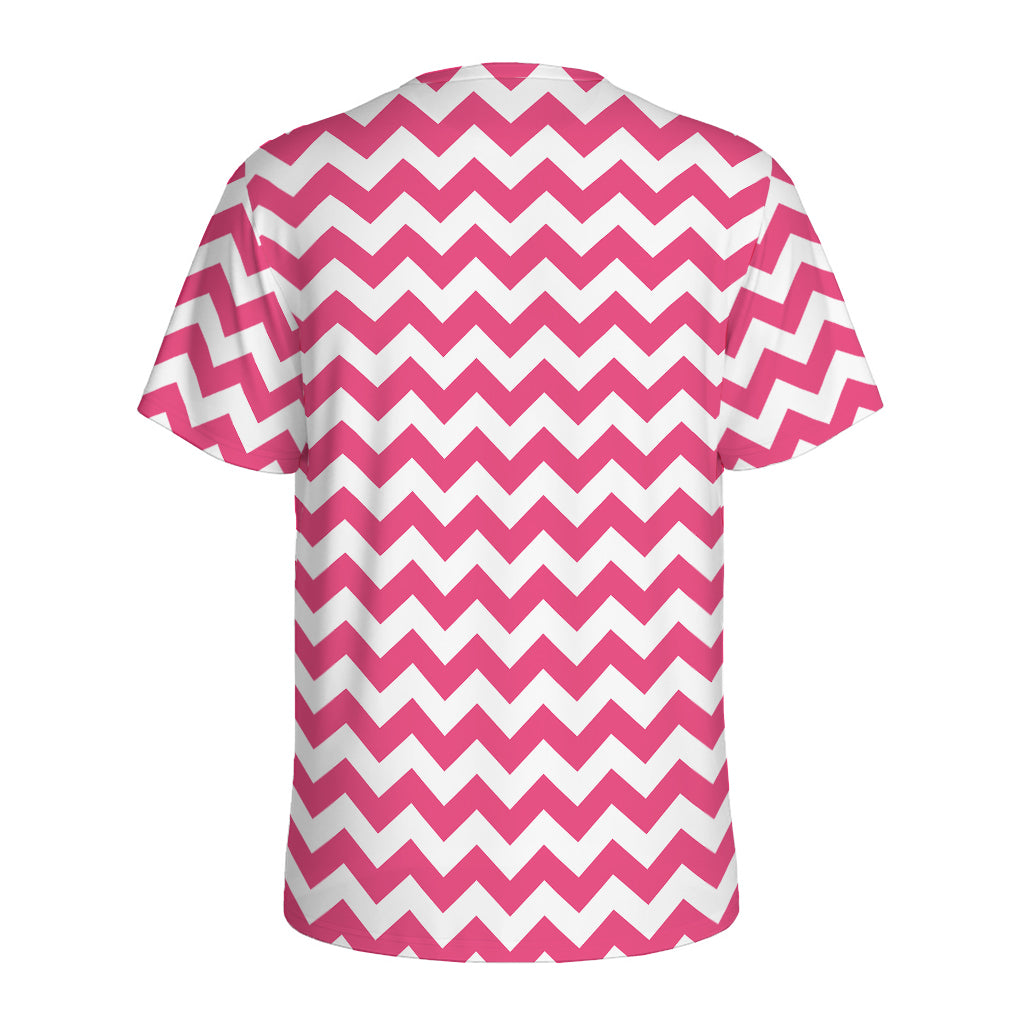 Pink And White Chevron Pattern Print Men's Sports T-Shirt
