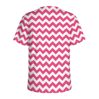 Pink And White Chevron Pattern Print Men's Sports T-Shirt