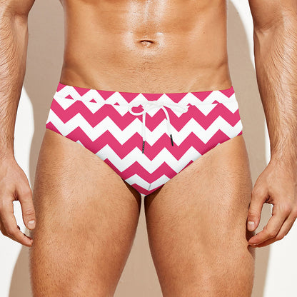 Pink And White Chevron Pattern Print Men's Swim Briefs