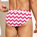 Pink And White Chevron Pattern Print Men's Swim Briefs