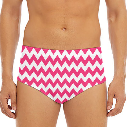 Pink And White Chevron Pattern Print Men's Triangle Swim Briefs