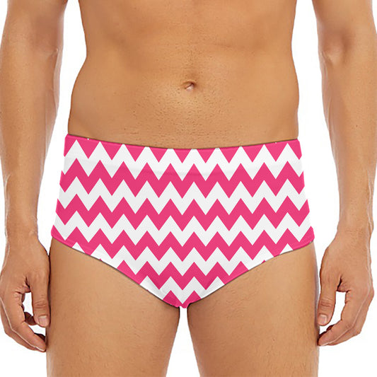Pink And White Chevron Pattern Print Men's Triangle Swim Briefs