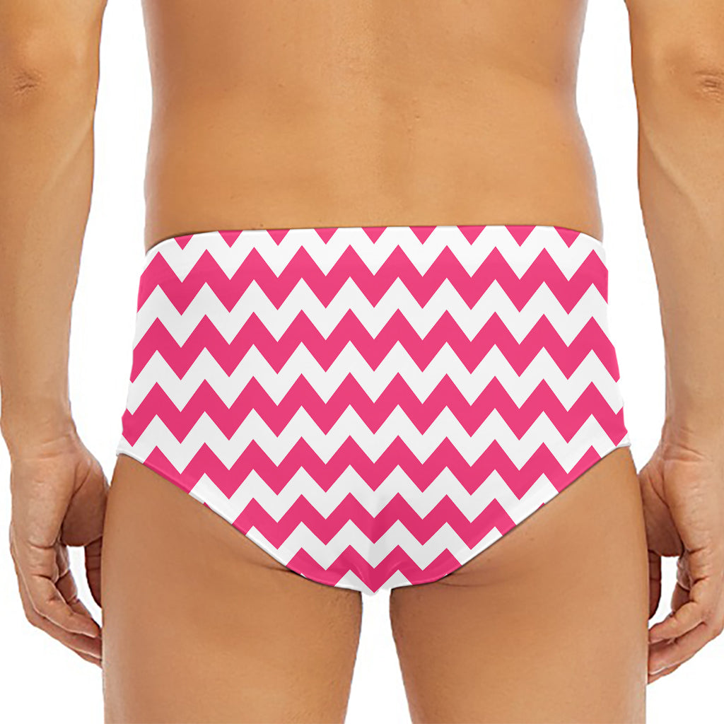 Pink And White Chevron Pattern Print Men's Triangle Swim Briefs