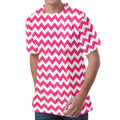Pink And White Chevron Pattern Print Men's Velvet T-Shirt