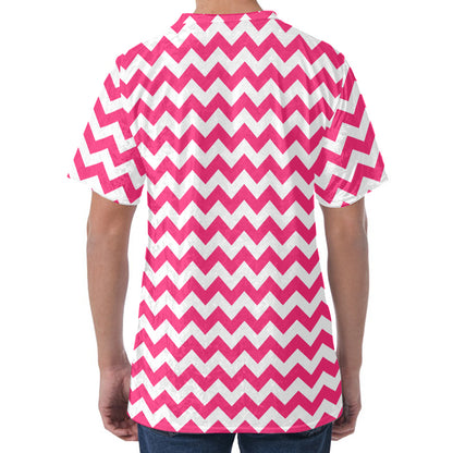 Pink And White Chevron Pattern Print Men's Velvet T-Shirt